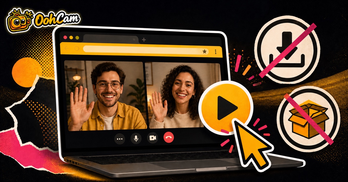 OohCam illustration of two adults starting a browser video call without downloading an app